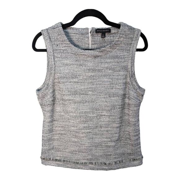 Banana Republic Gray Sleeveless Boucle Textured Knit Fringe Top Women's Size Med - Picture 1 of 6